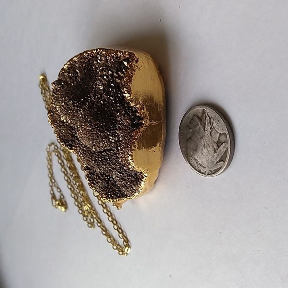 VTG EST. 18K /STERLING SILVER Vermeil NATURAL Druzy Heart Pendant Necklace 440ct - Picture 9 of 16